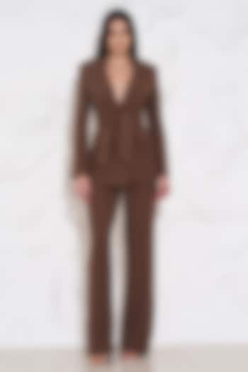 Brown Crepe Blazer Set by TORQADORN at Pernia's Pop Up Shop