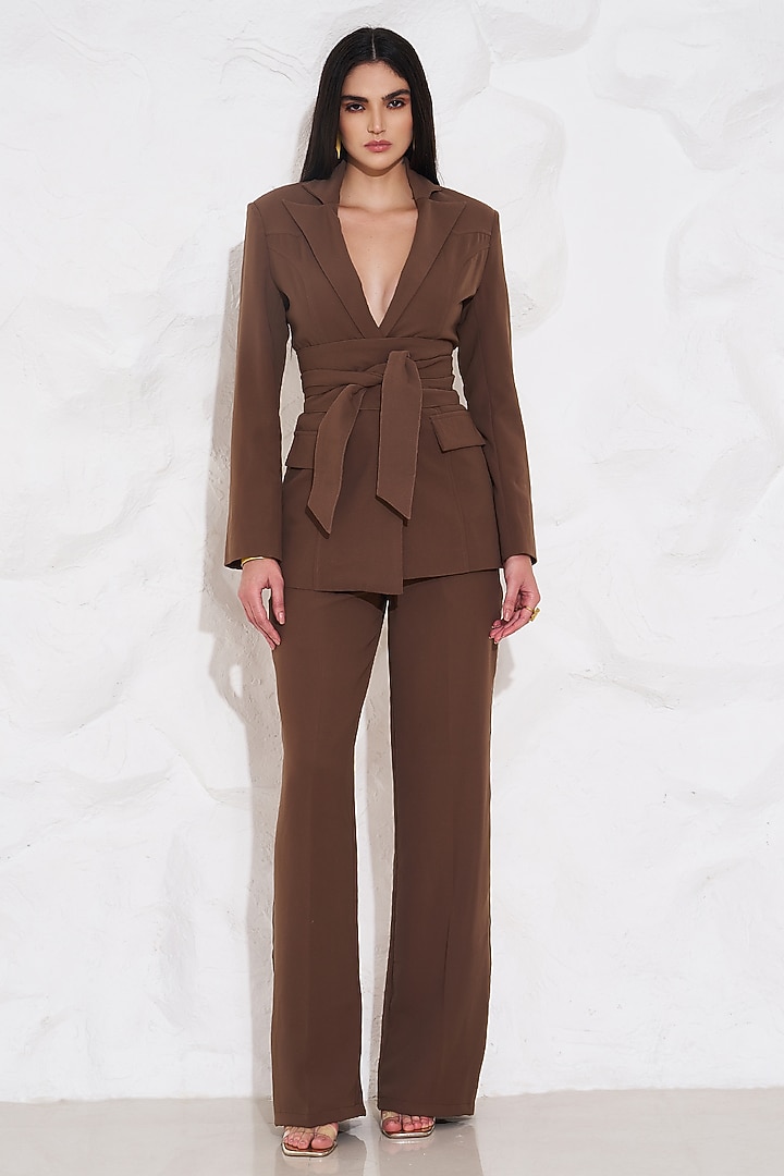 Brown Crepe Blazer Set by TORQADORN at Pernia's Pop Up Shop