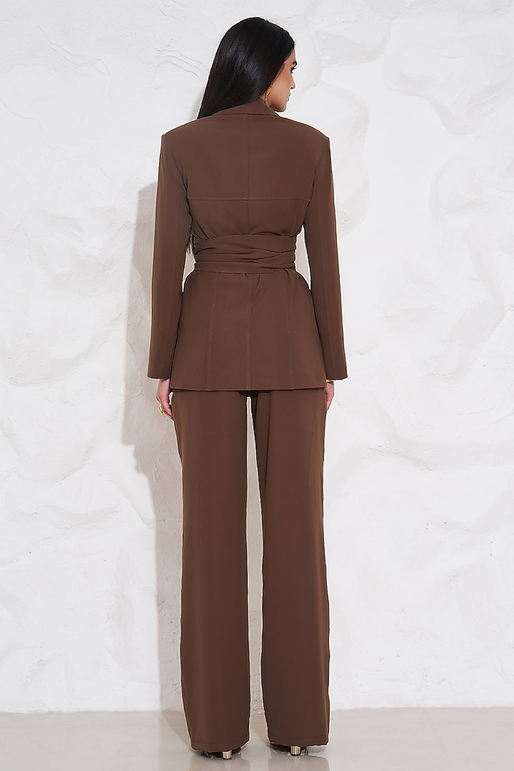Brown Crepe Blazer Set by TORQADORN at Pernia's Pop Up Shop