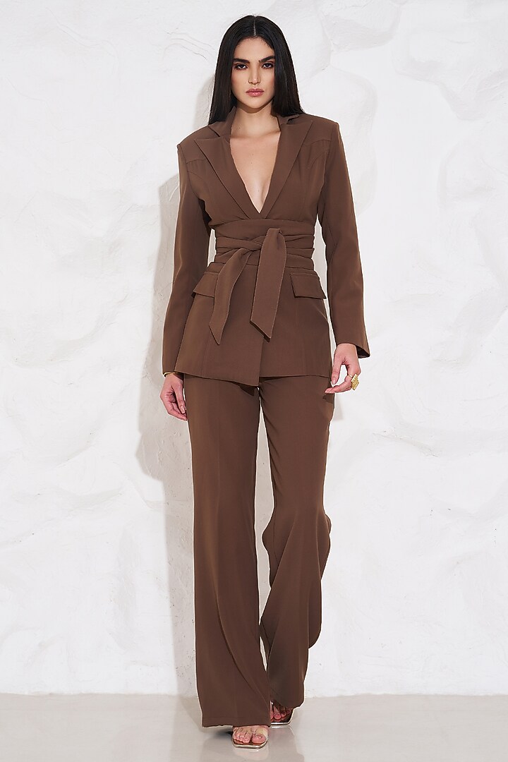 Brown Crepe Blazer Set by TORQADORN at Pernia's Pop Up Shop