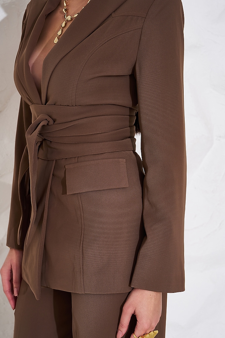 Brown Crepe Blazer Set by TORQADORN at Pernia's Pop Up Shop
