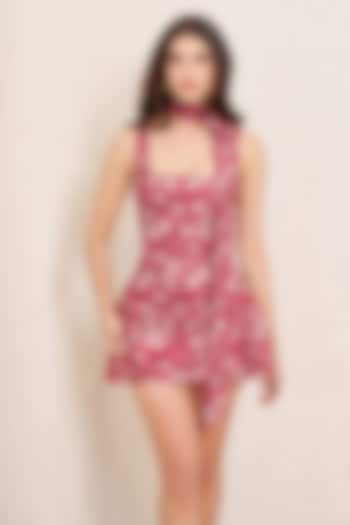 Red Rayon Printed Mini Summer Dress by TORQADORN at Pernia's Pop Up Shop