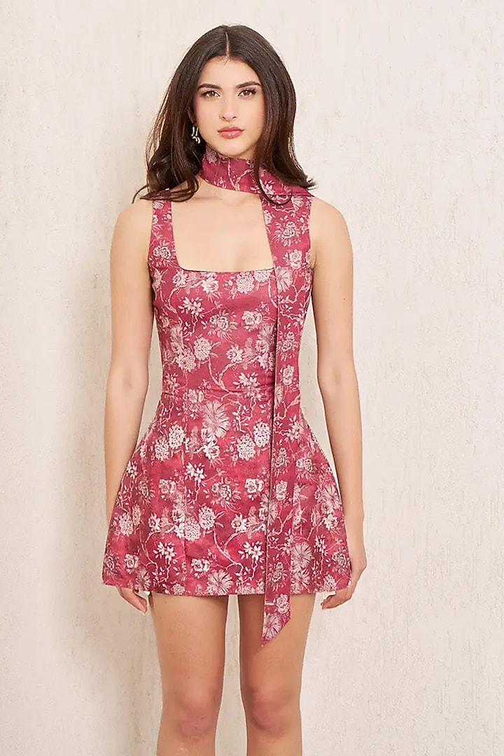 Red Rayon Printed Mini Summer Dress by TORQADORN at Pernia's Pop Up Shop