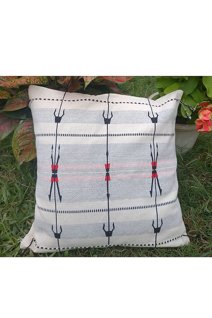 White Cotton Handwoven Spear Cushion Cover by Toshila