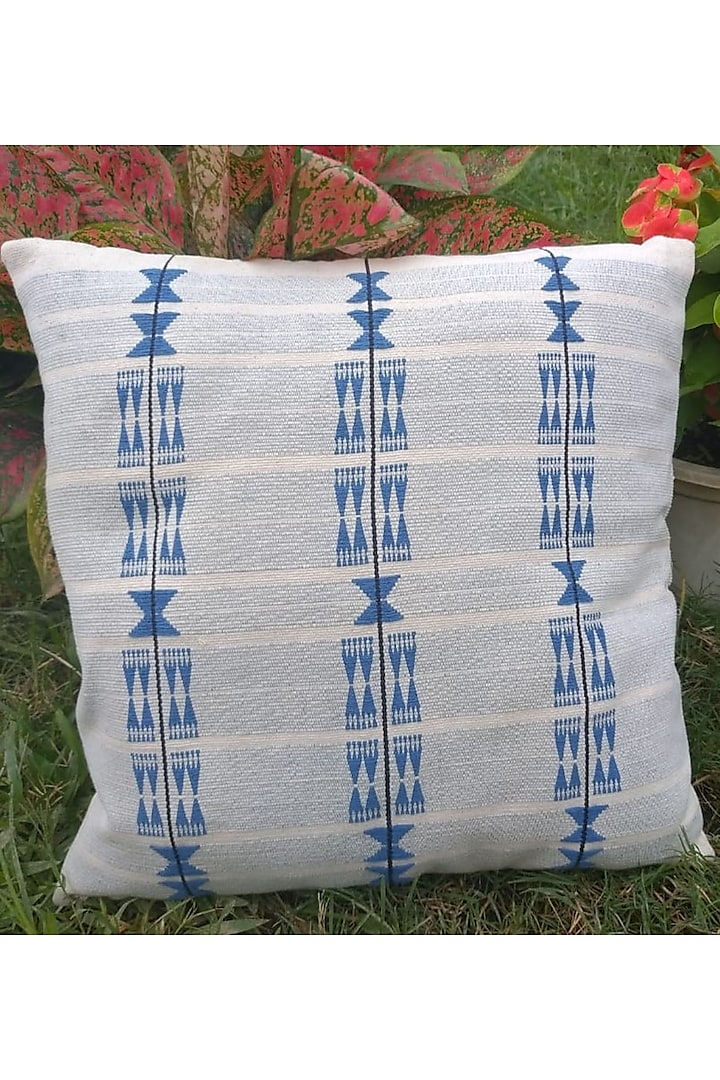White Cotton Handwoven Lunah Cushion Cover by Toshila