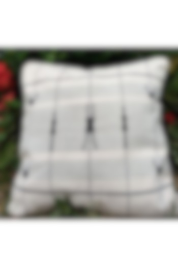 White Cotton Mithun Head Handwoven Cushion Cover by Toshila