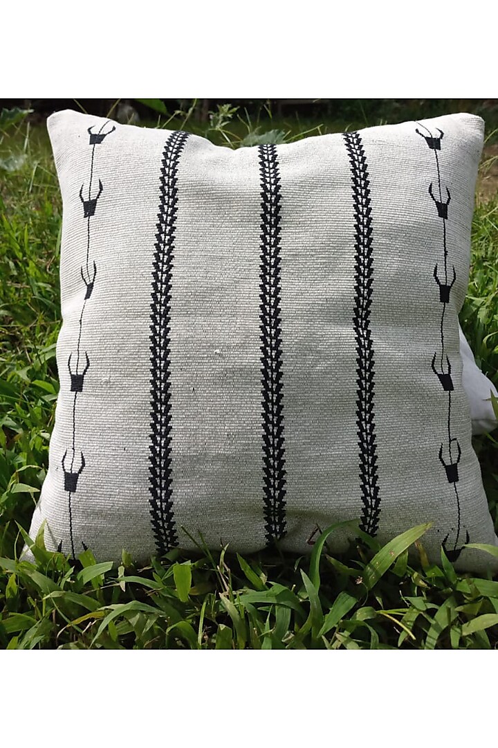 White Cotton Handwoven Cushion Cover by Toshila