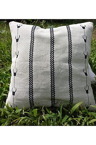 White Cotton Handwoven Cushion Cover by Toshila