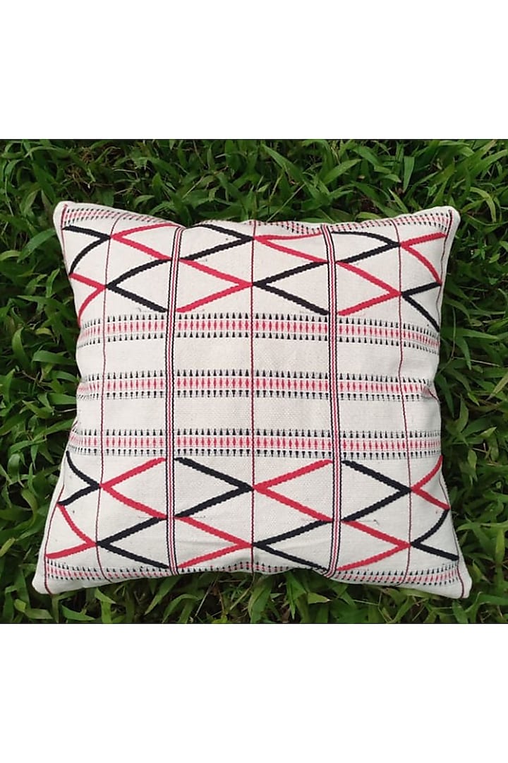 White Cotton Handwoven Vungi Cushion Cover by Toshila