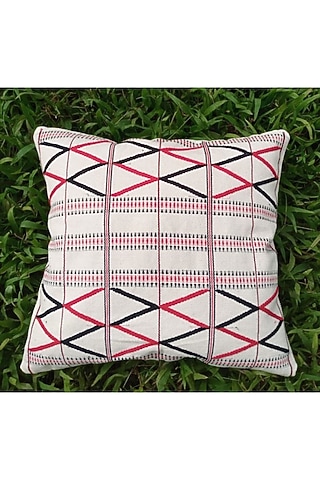 White Cotton Handwoven Vungi Cushion Cover by Toshila