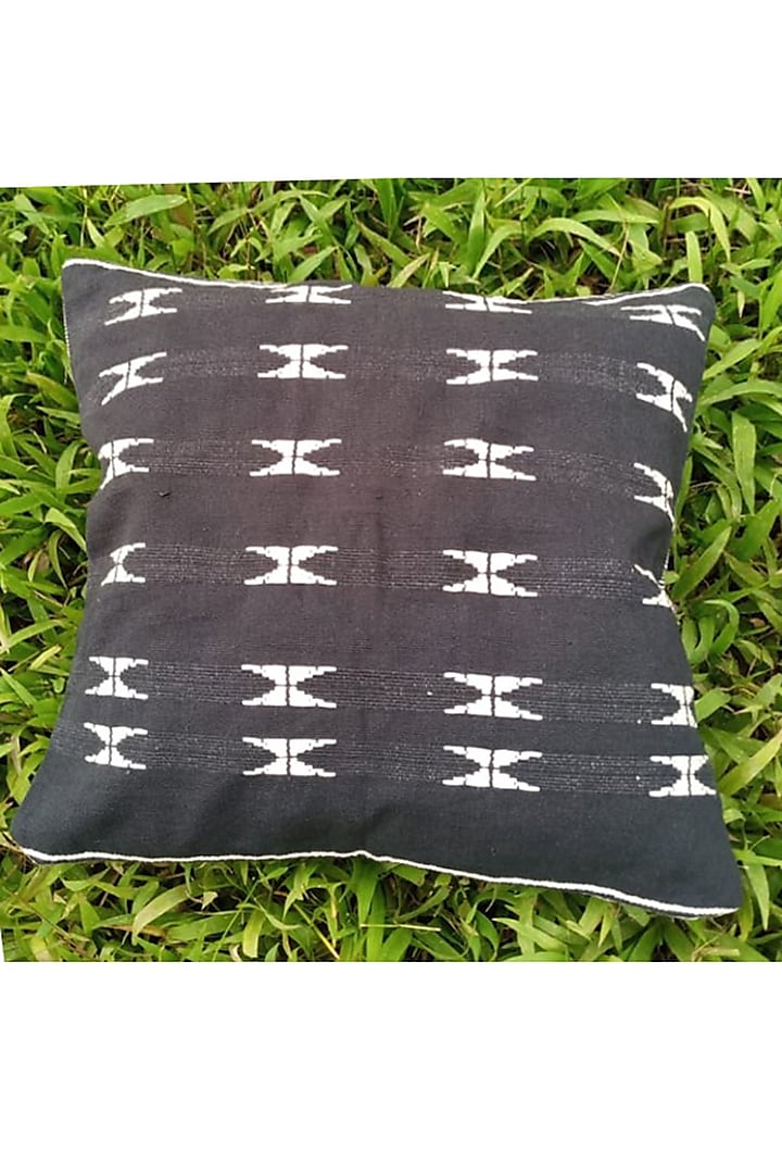 Black Cotton Handwoven Cushion Cover by Toshila