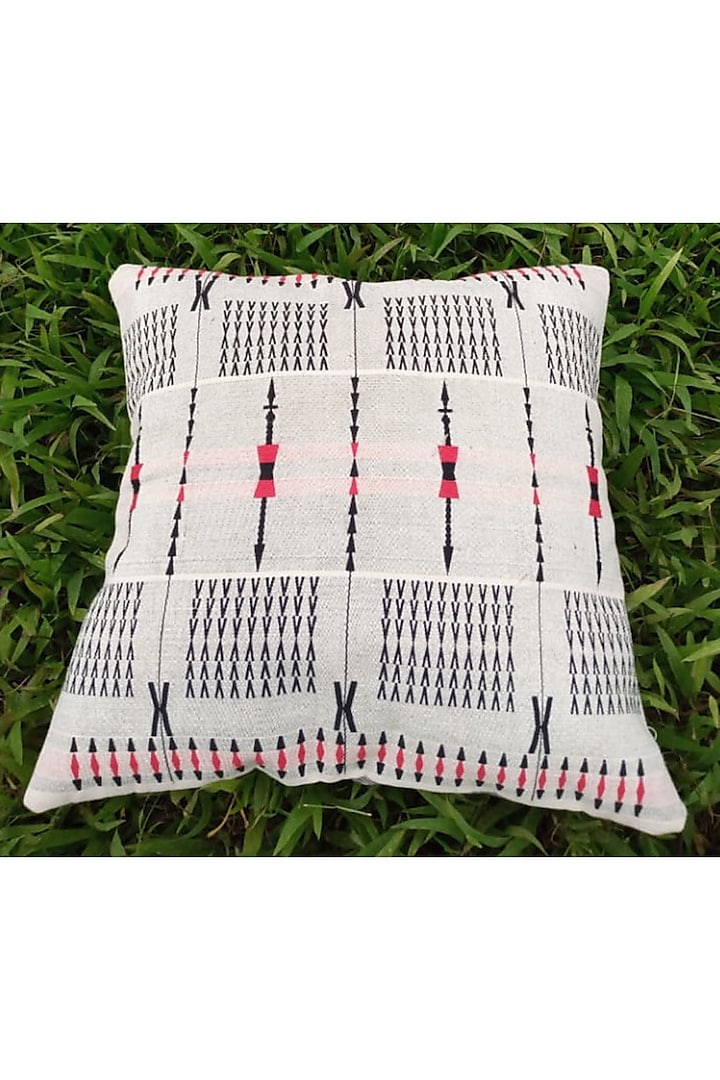 White Cotton Spear Handwoven Cushion Cover by Toshila