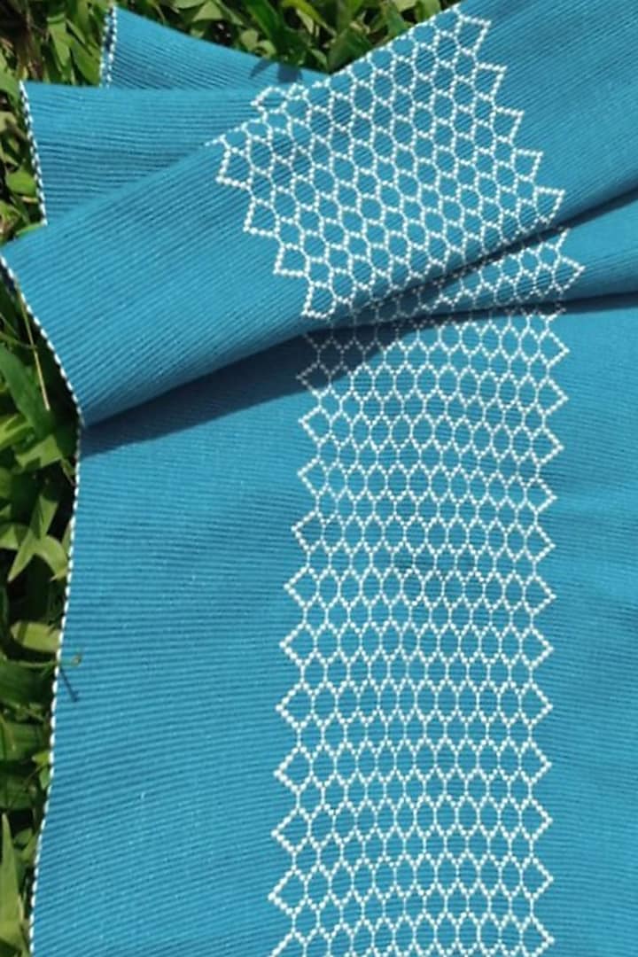 Blue Cotton Handwoven Table Runner by Toshila