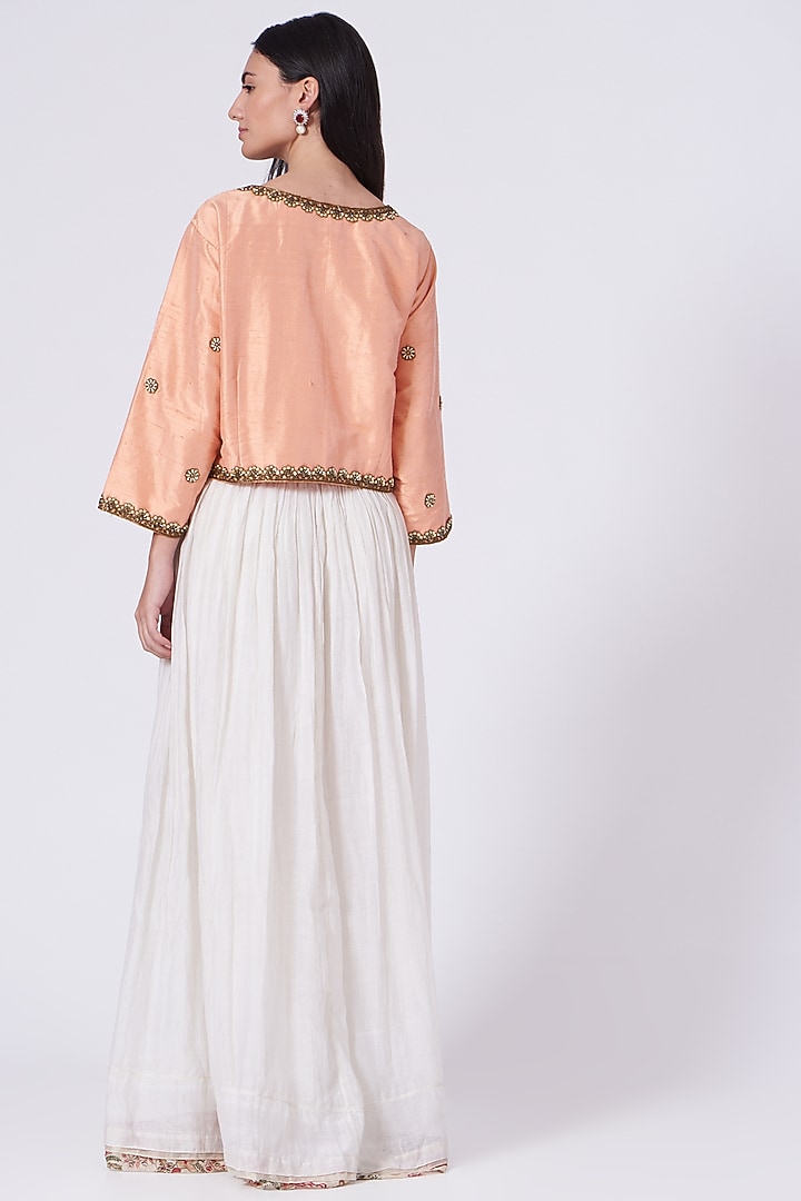 White Chanderi Summer Dress With Jacket by TORANI at Pernia's Pop Up Shop