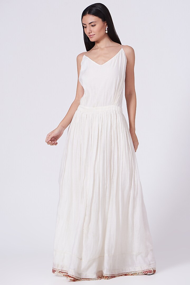 White Chanderi Summer Dress With Jacket by TORANI at Pernia's Pop Up Shop