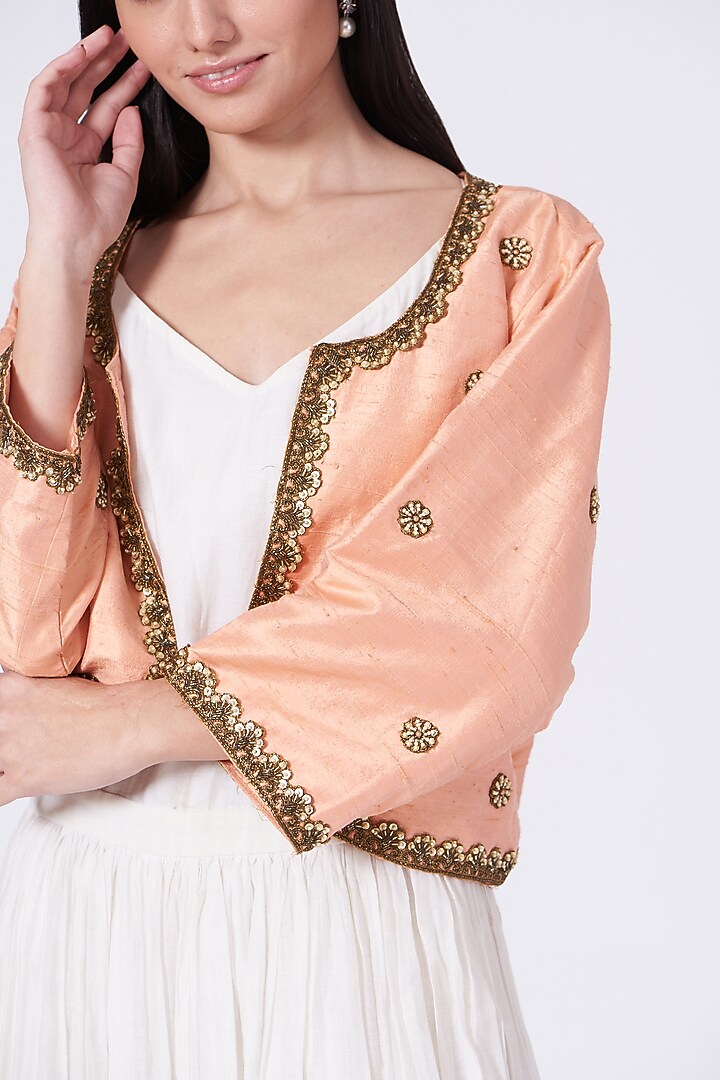 White Chanderi Summer Dress With Jacket by TORANI at Pernia's Pop Up Shop