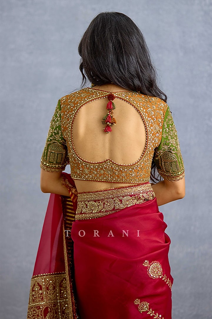 Brown & Green Organza Embroidered Blouse by TORANI at Pernia's Pop Up Shop