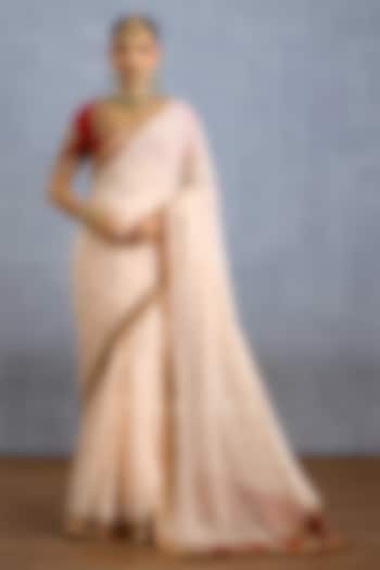 Ivory Chiffon & Jeni Silk Embroidered Reception Saree by TORANI at Pernia's Pop Up Shop