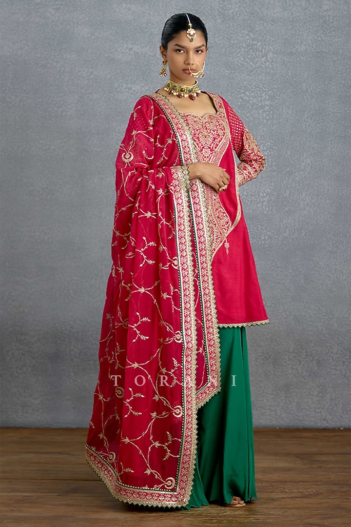 Emerald Green Jeni Silk & Chiffon Bridal Sharara Set by TORANI at Pernia's Pop Up Shop