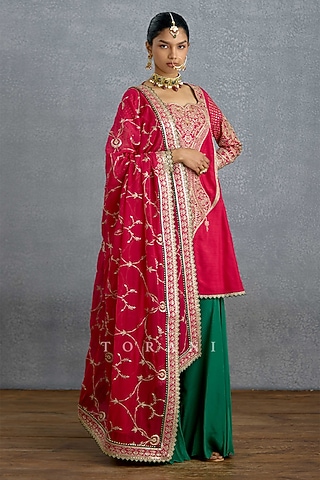 Emerald Green Jeni Silk & Chiffon Sharara Set by TORANI