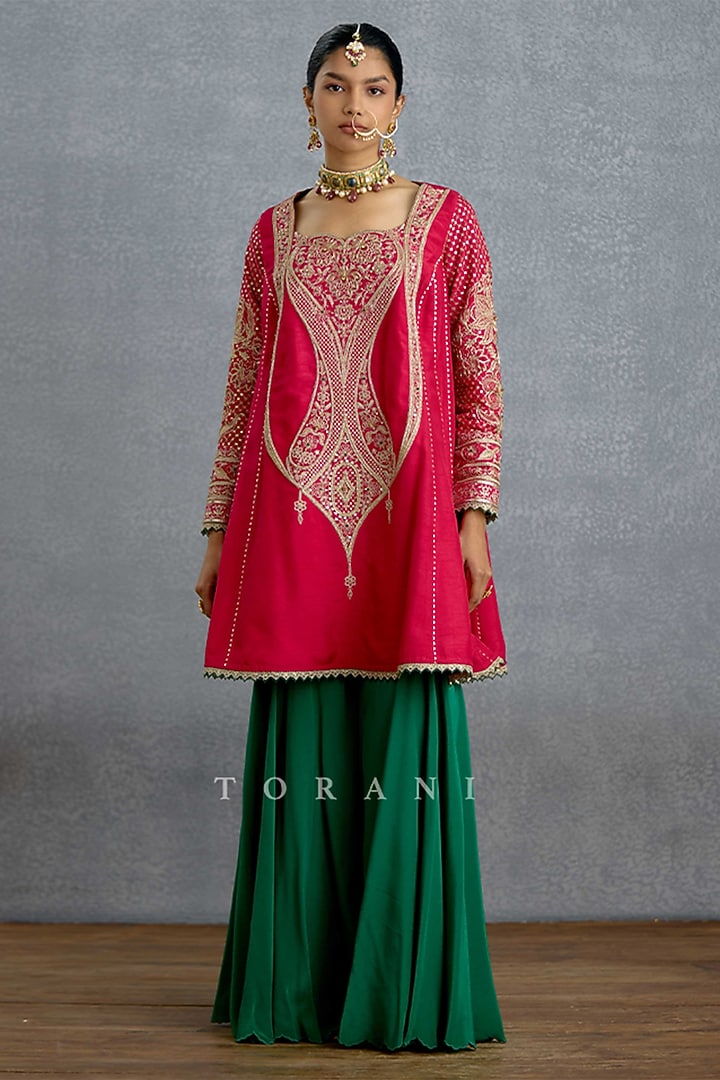 Emerald Green Jeni Silk & Chiffon Bridal Sharara Set by TORANI at Pernia's Pop Up Shop