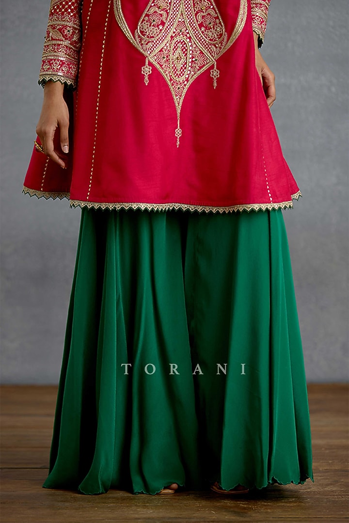 Emerald Green Jeni Silk & Chiffon Bridal Sharara Set by TORANI at Pernia's Pop Up Shop
