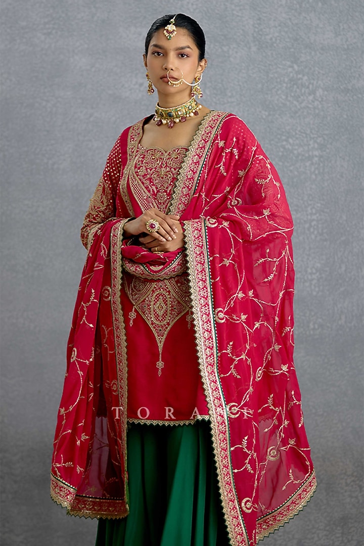 Emerald Green Jeni Silk & Chiffon Bridal Sharara Set by TORANI at Pernia's Pop Up Shop