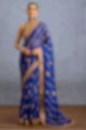 Midnight Blue Georgette & Jeni Silk Embroidered Reception Saree by TORANI at Pernia's Pop Up Shop