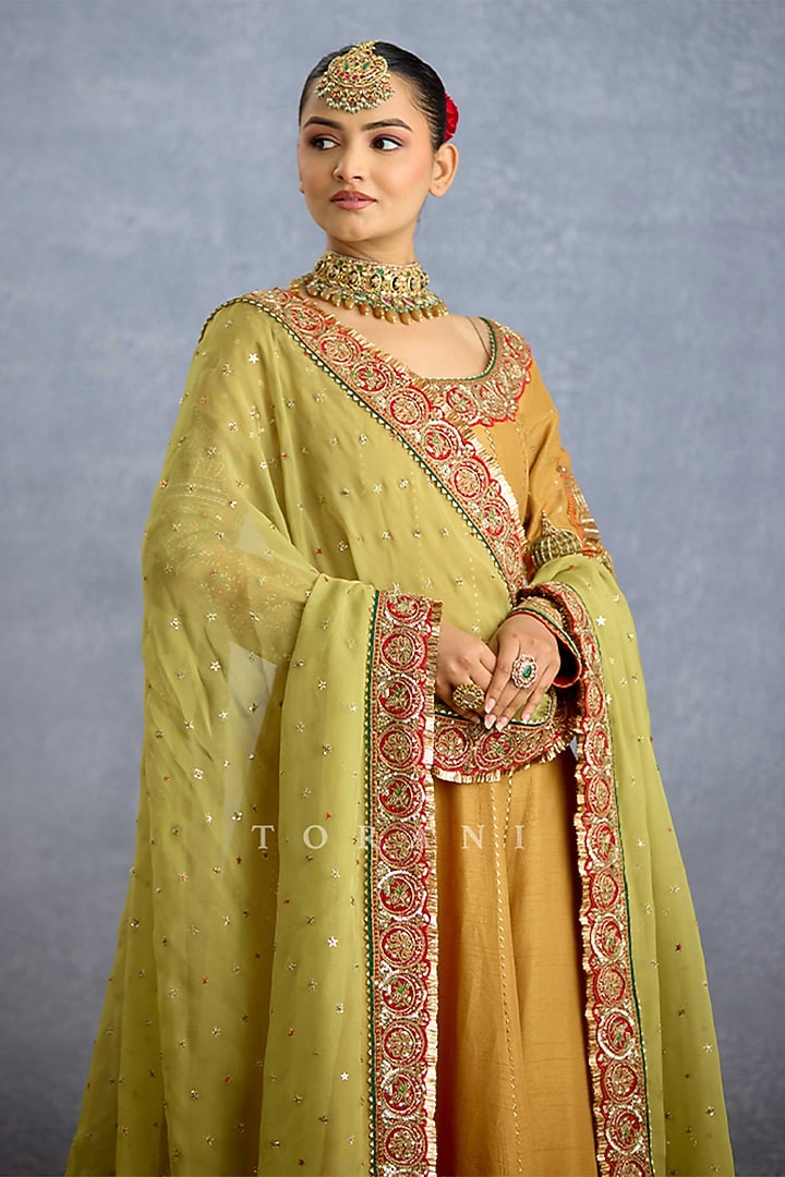 Mustard Yellow Silk & Organza Embroidered Bridal Anarkali Set by TORANI at Pernia's Pop Up Shop