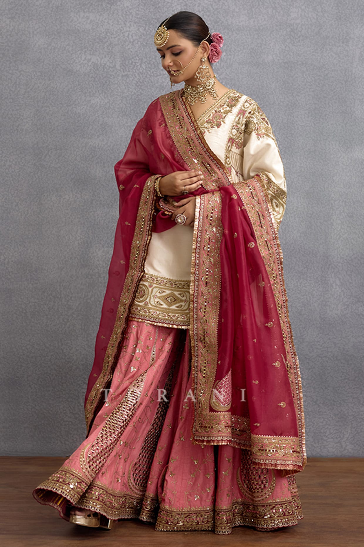 TORANI Pink Cotton Silk & Jeni Silk Sharara Set