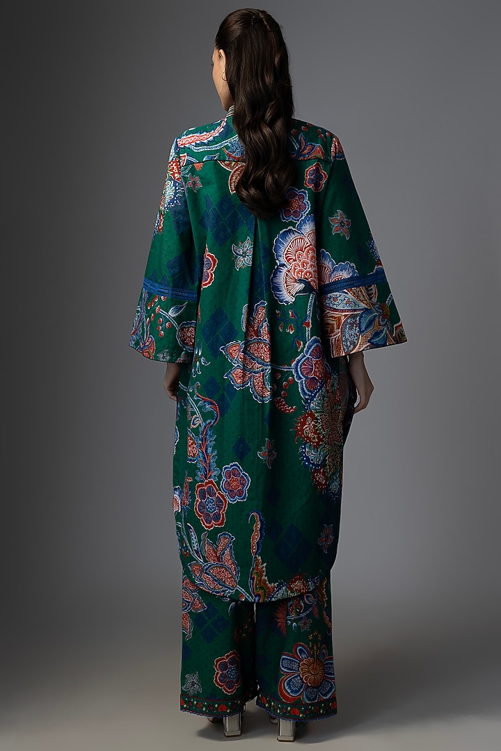 Blue & Green Silk Floral Digital Printed Co-Ord Set by TORANI at Pernia's Pop Up Shop