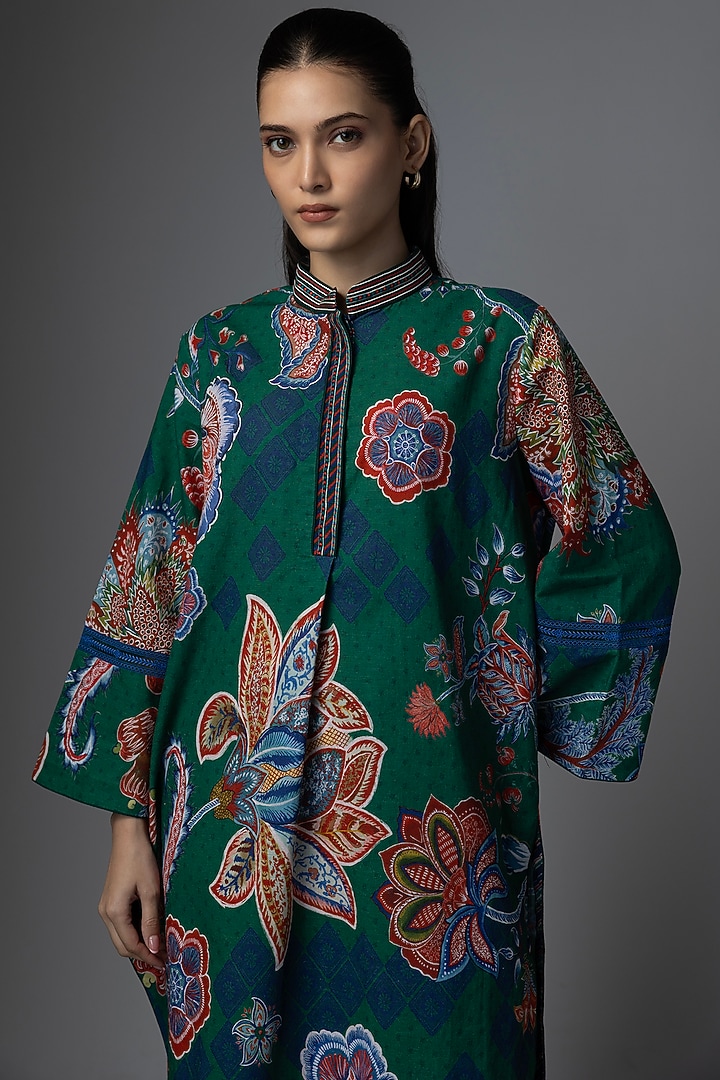 Blue & Green Silk Floral Digital Printed Co-Ord Set by TORANI at Pernia's Pop Up Shop