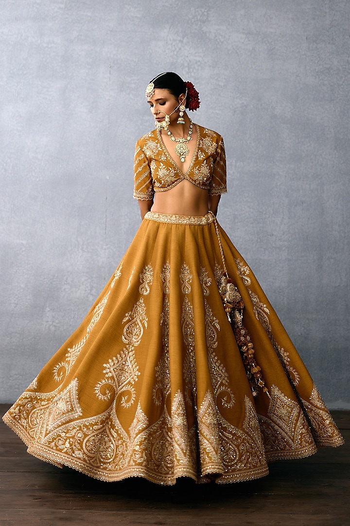 Ochre Jeni Silk & Organza Embroidered Bridal Lehenga Set by TORANI at Pernia's Pop Up Shop