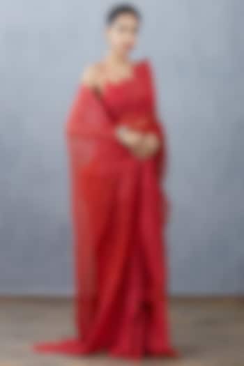 Red Silk Organza Embroidered Wedding Saree by Torani at Pernia's Pop Up Shop