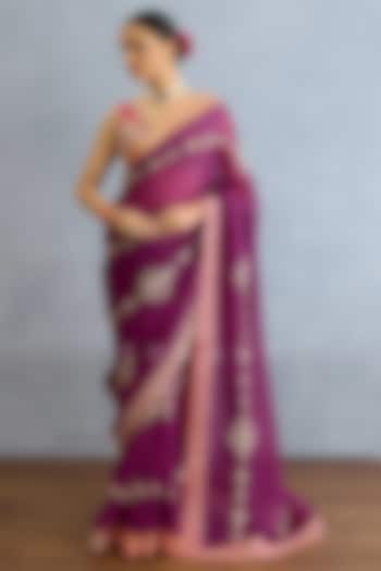 Purple Georgette Dori Embroidered Bridal Saree Set by TORANI at Pernia's Pop Up Shop