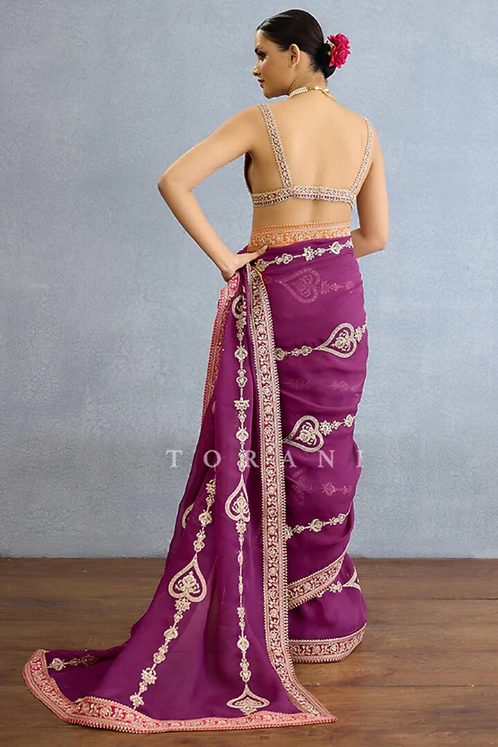 Purple Georgette Dori Embroidered Bridal Saree Set by TORANI at Pernia's Pop Up Shop