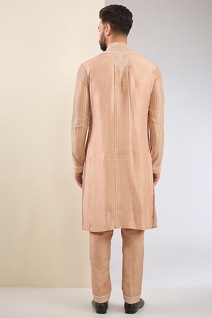 Mauve Cotton Silk & Slub Silk Embroidered Kurta Set by Torani Men at Pernia's Pop Up Shop