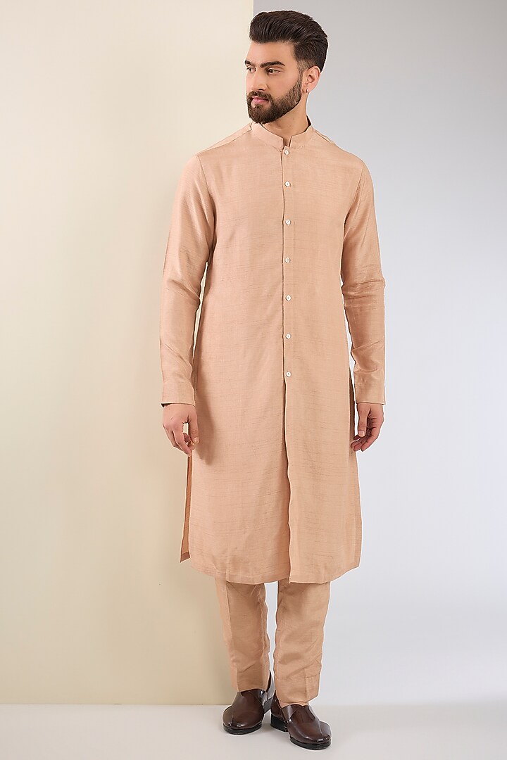 Mauve Cotton Silk & Slub Silk Embroidered Groom Sherwani Set by Torani Men at Pernia's Pop Up Shop