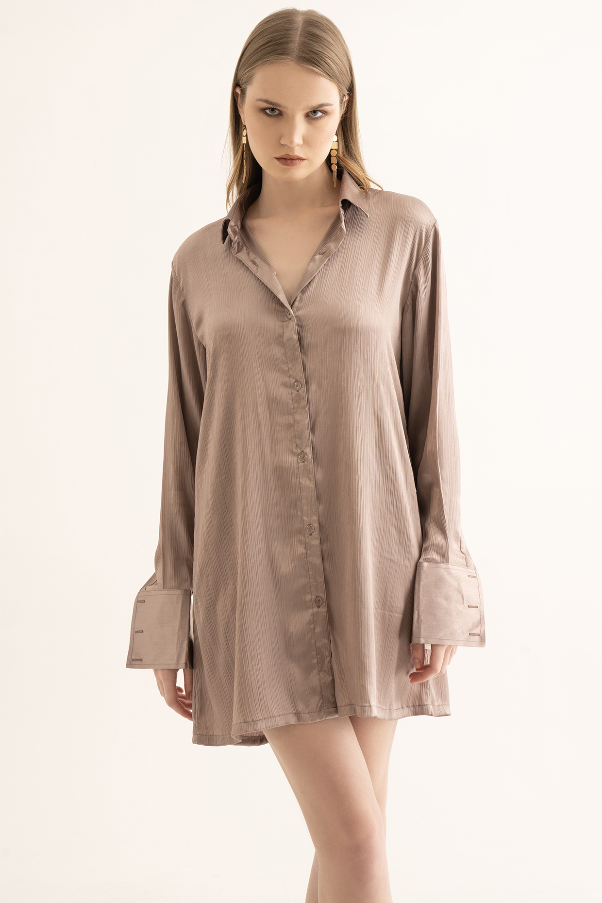 Dusty Rose Soft Satin Mini Shirt Summer Dress by TORQADORN at Pernia's Pop Up Shop