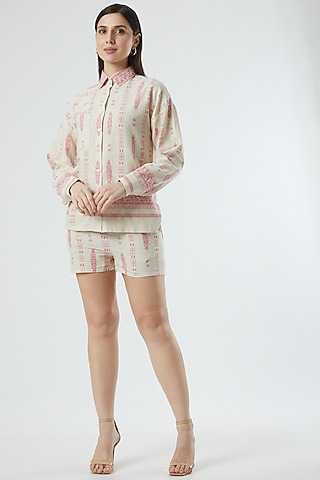 Beige Blocked Printed Co-Ord Set by Three Piece Company