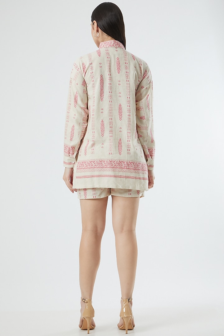 Beige Blocked Printed Co-Ord Set by Three Piece Company at Pernia's Pop Up Shop