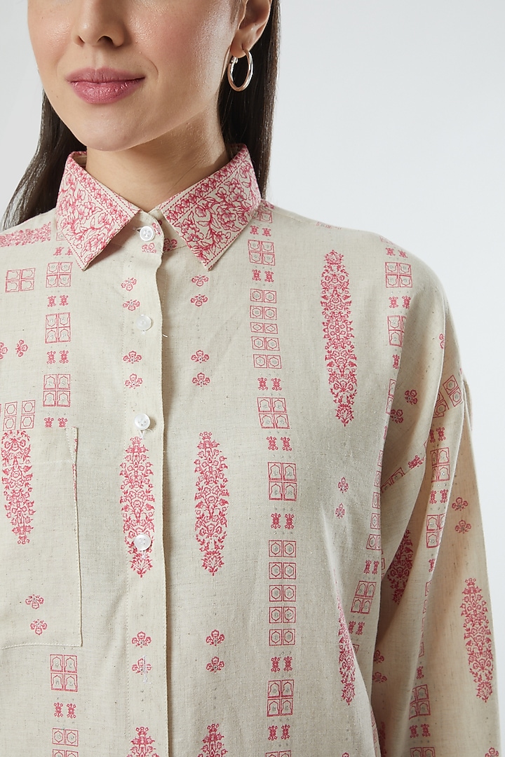Beige Blocked Printed Co-Ord Set by Three Piece Company at Pernia's Pop Up Shop