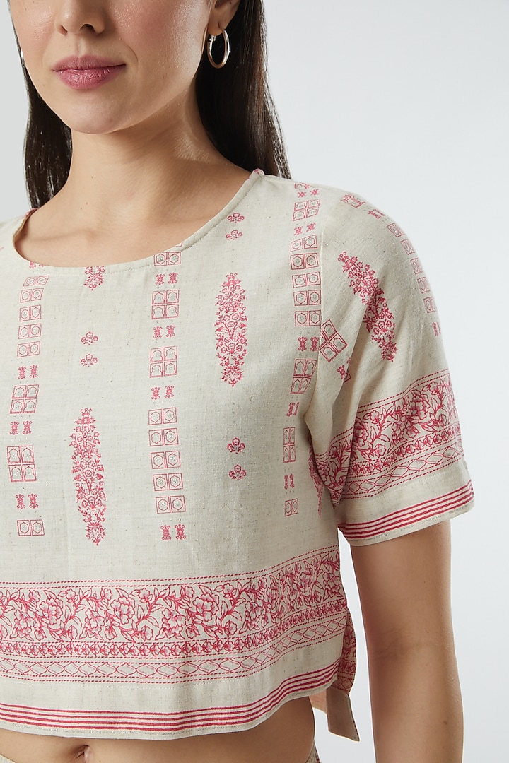 Beige Blocked Printed Top by Three Piece Company at Pernia's Pop Up Shop
