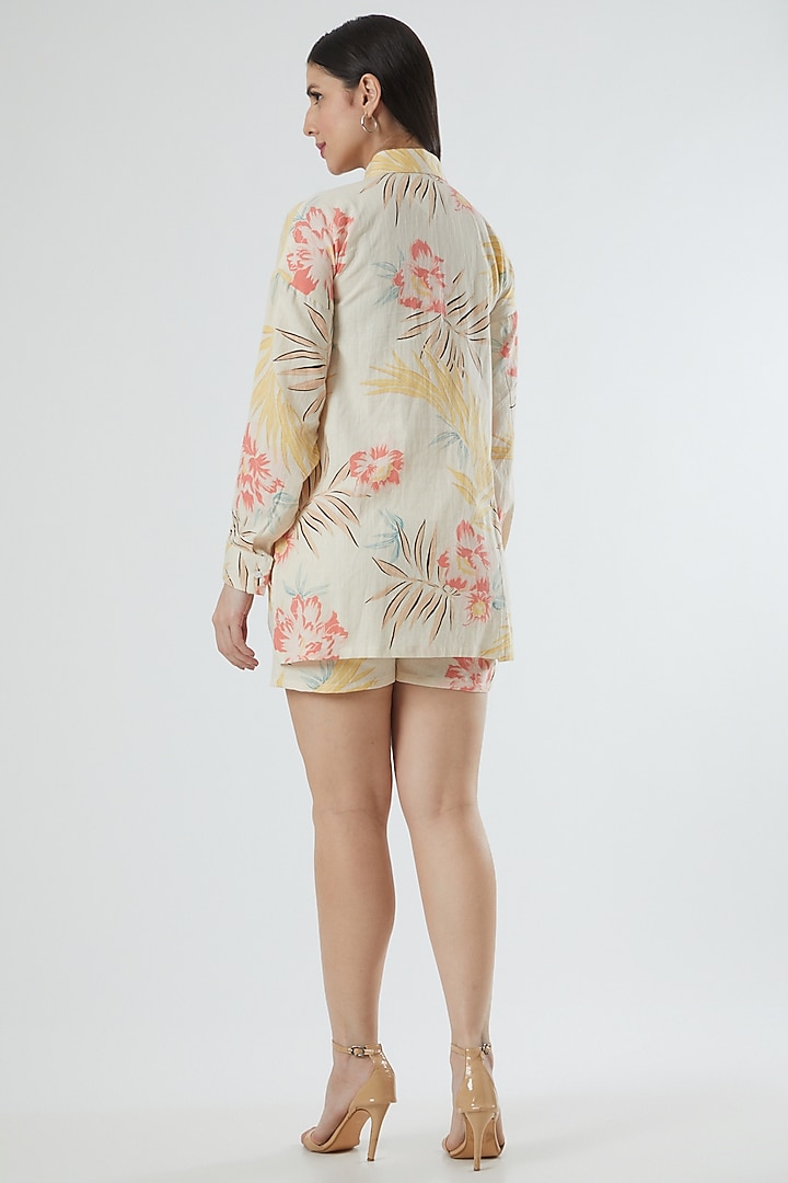 Beige Floral Printed Co-Ord Set by Three Piece Company at Pernia's Pop Up Shop