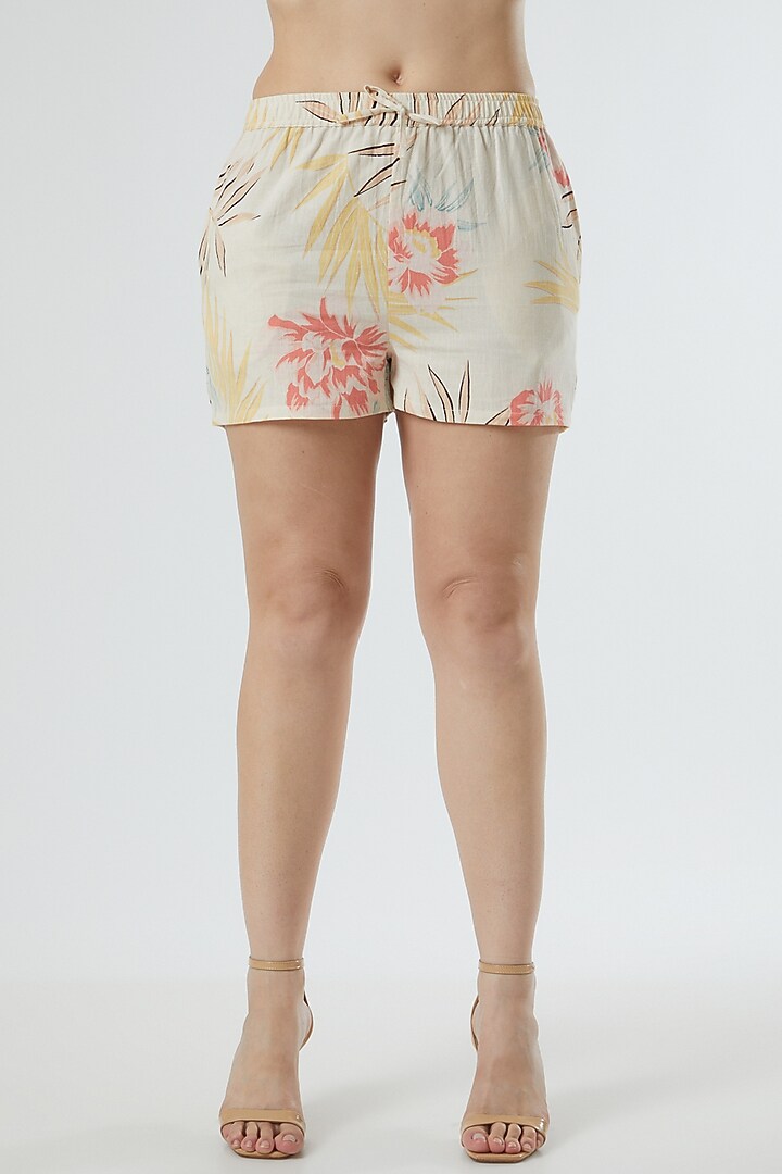 Beige Floral Printed Co-Ord Set by Three Piece Company at Pernia's Pop Up Shop