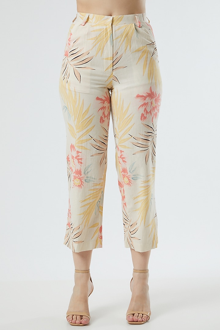 Beige Floral Printed Co-Ord Set by Three Piece Company at Pernia's Pop Up Shop