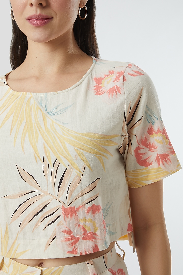 Beige Floral Printed Co-Ord Set by Three Piece Company at Pernia's Pop Up Shop
