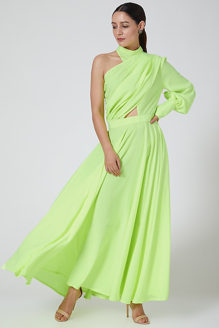 Neon Green One-Shoulder Dress by Three Piece Company