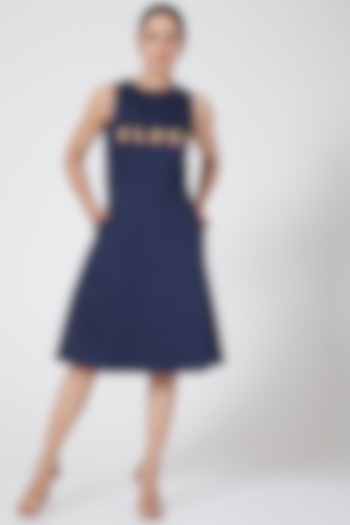 Midnight Blue Embroidered Dress by Three Piece Company