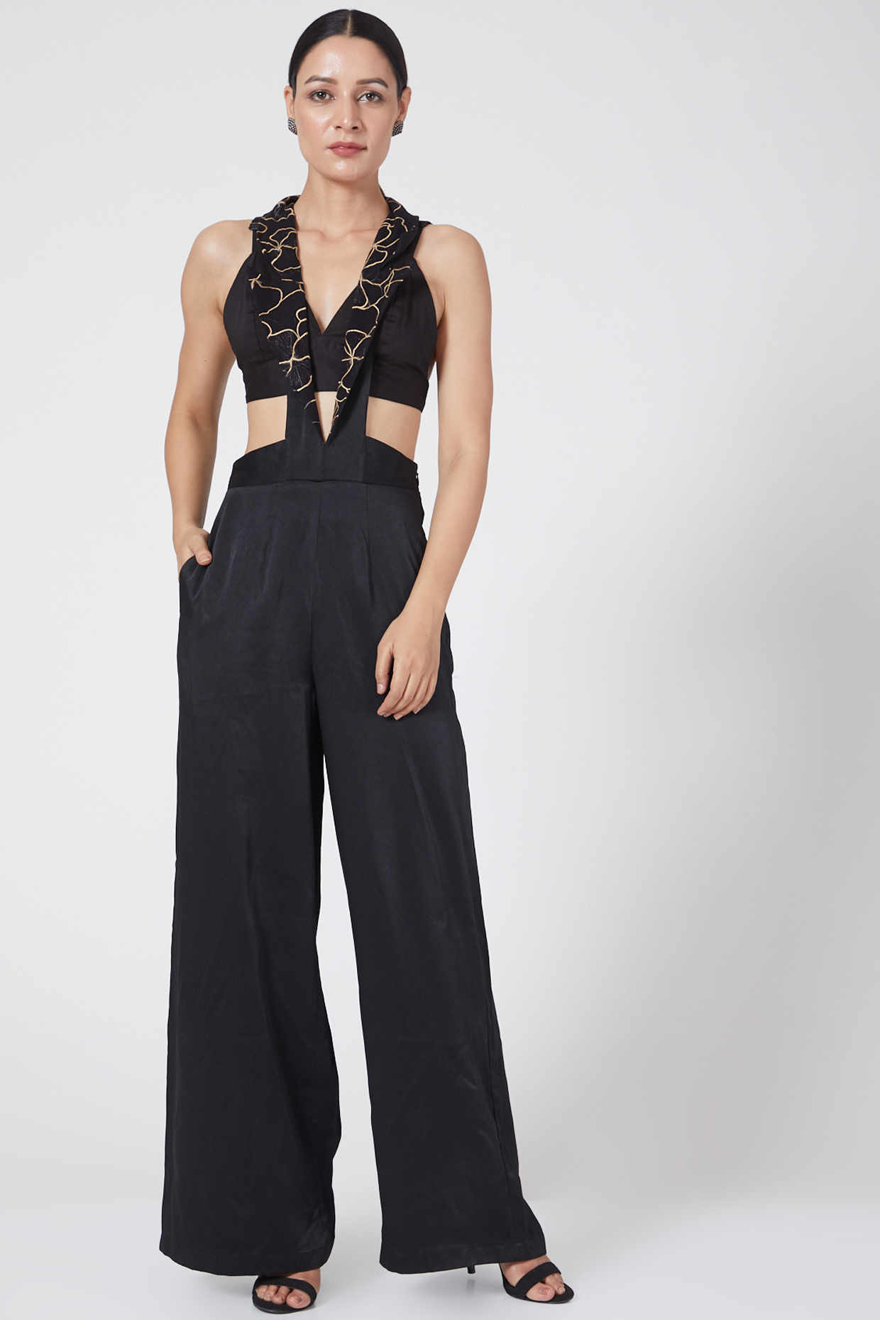 Black Backless Jumpsuit by Three Piece Company at Pernia's Pop Up Shop